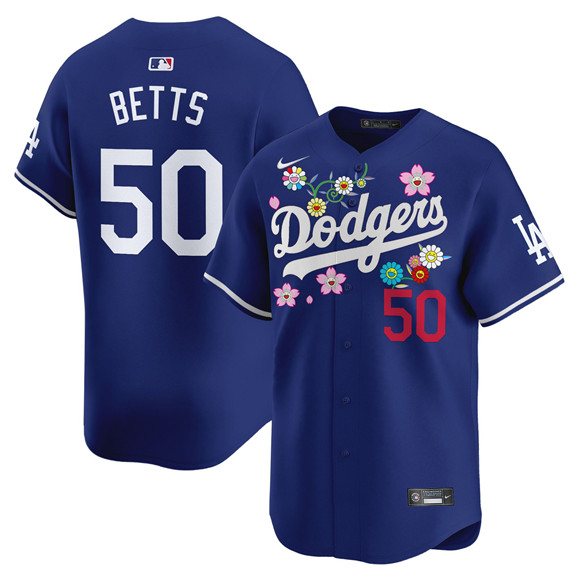 Men's Royal Los Angeles Dodgers #50 Mookie Betts Takashi Murakami 2025 Vapor Limited Stitched Baseball Jersey